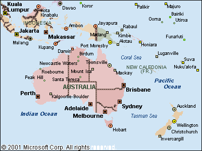 map of new zealand and australia